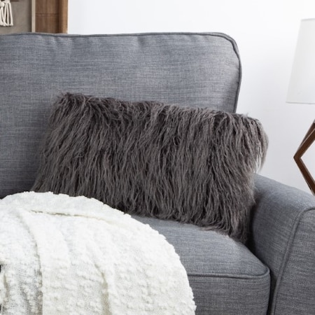 Hastings Home 12x20 Faux Fur Lumbar Pillow, Gray 437717LBP